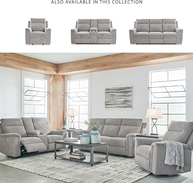 Signature Design by Ashley Barnsana Minimalist Power Reclining Sofa with USB Charging Ports Light Gray