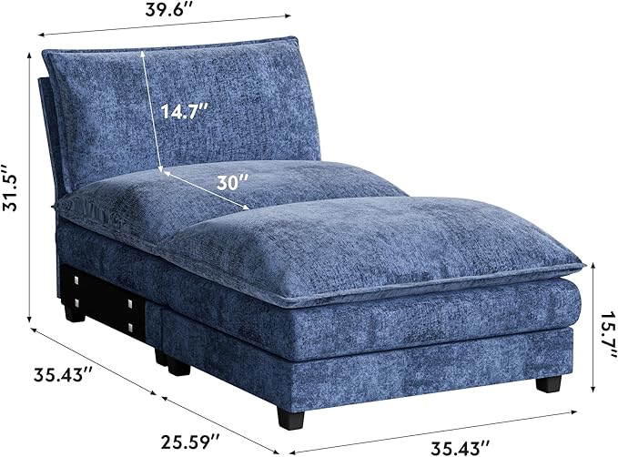 Homall Modular Sectional Sofa Sofa Couch with Reversible Ottoman DIY Combination Chenille Deep Seat Cloud Couch for Living Room Apartment (Dark Blue 1-Seat &amp 1-Ottoman)