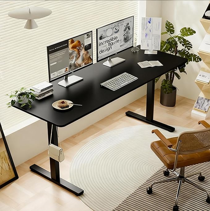 Anwick 2026 New 55 Electric Standing Desk Office Table &amp Sit Stand Up with Adjustable Height Rising Desks for Home Office USB LED 4 Programmable Memory Buttons (Black)