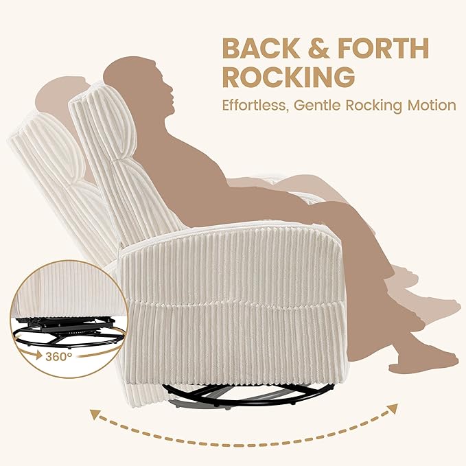 Yaheetech 360° Swivel Glider Chair for Nursery Rocking Chair Nursing Chair with Side Pockets Corduroy Glider for Living Room with High Back Beige