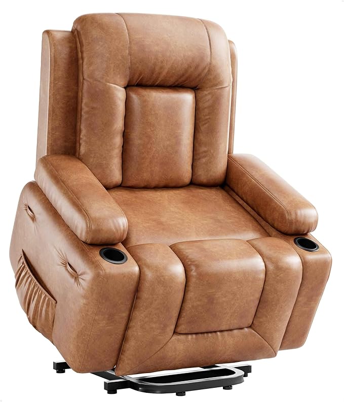 GarveeHome Power Lift Recliner Chair - Heat and Massage PU Leather Electric Lift Recliner for Elderly &amp Mobility Impaired Adjustable Back and Legs Heavy Duty Lift Chair for Seniors