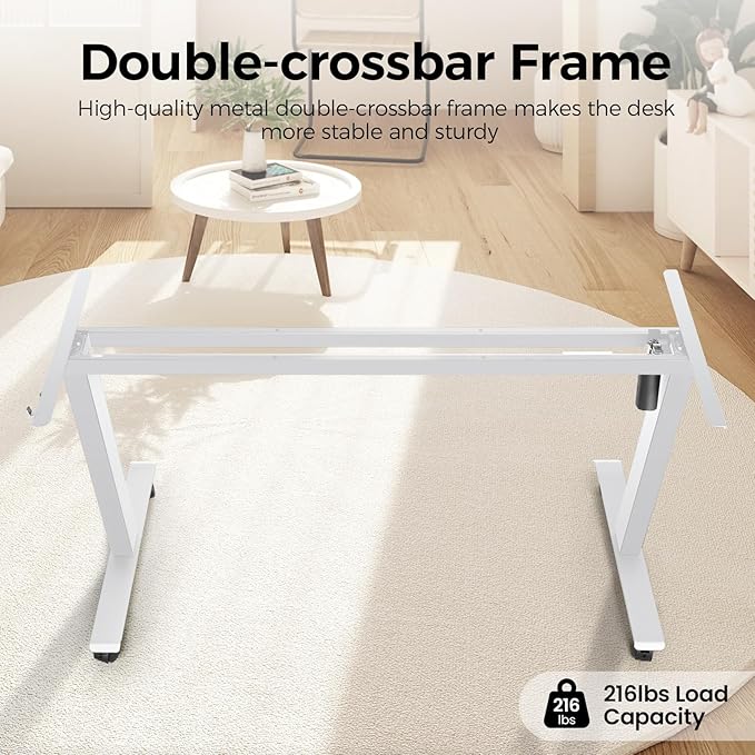 Electric Standing Desk 63 x 24 Inches Adjustable Height Ergonomic Curved Sit Stand Up Desk for Home Office Computer Desk Memory Preset with Wheels and White Frame/Oak Top