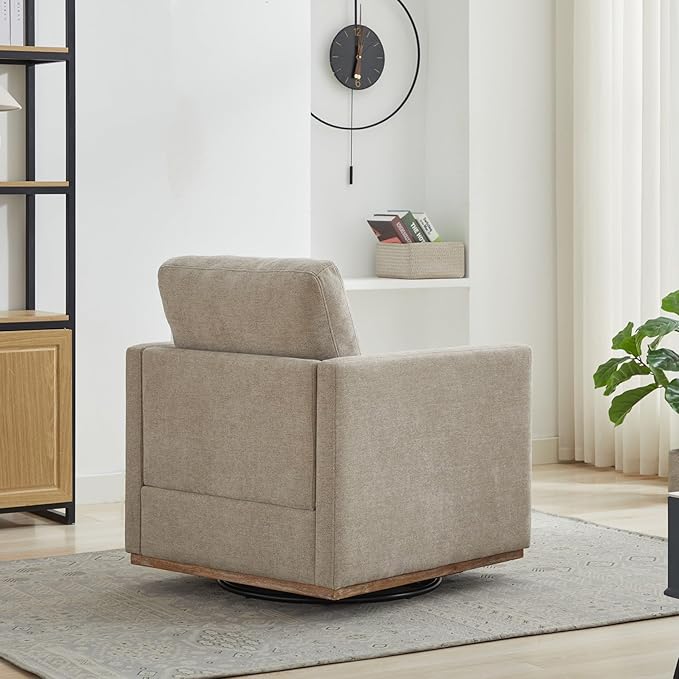 KEIKI 360° Swivel Club Chair with Backrest Pillow Accent Square Single-seat Armchair Upholstered Sofa for Reading Nursery Living Room Bedroom Lounge Hotel