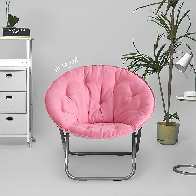 Urban Lifestyle Microsuede Saucer Chair for AdultsPink Cozy Folding Accent Chair for Bedroom Dorm or Lounge