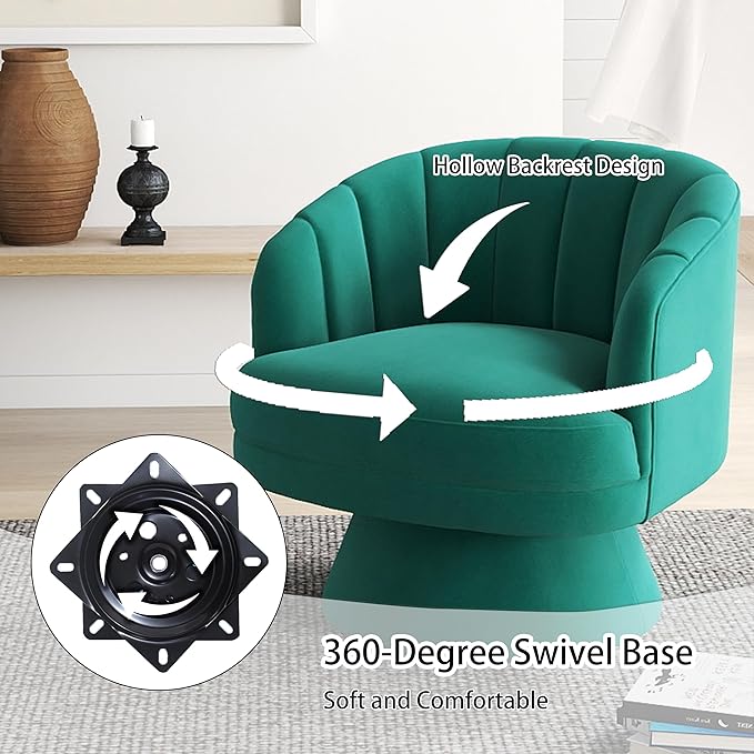 Swivel Accent Chair Set of 2Upholstered Velvet 360° Swivel Barrel Chair for Living Room Overstuffed Bouncle Reading Chair Round Armchair for BedroomVanityOffice (Dark Green)