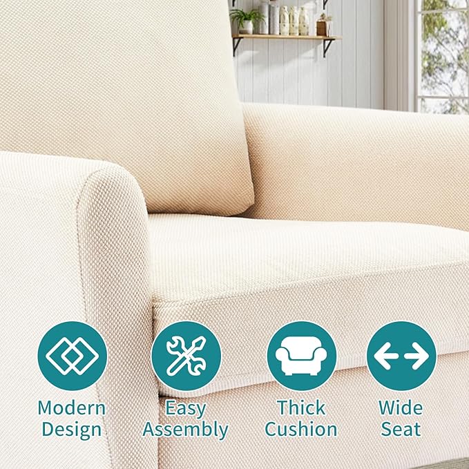 OLIXIS Comfy Accent Chair for Living Room Bedroom and Waiting Room Upholstered Mid-Century Reading Chair with Pillow and Solid Wood Legs Wide Singe Modern Lounge Sofa (Beige 2 Pack)