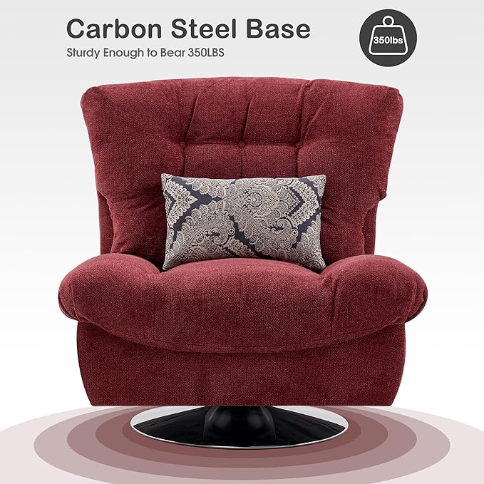 MCombo Swivel Accent Chair Modern Tufted Upholstered Armless Chairs Wide Seat Single Sofa Chair for Living Room Bedroom LW753 (Burgundy)