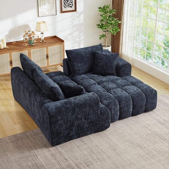 108 W Modular Sectionals SofaCloud Boneless Couch with ChaiseChenille Tufted Deep Seat L Shaped CouchModern Compression Foam Sofa for Living Room BedroomNo Assembly Required(Right FacingBlue)