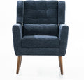 Modern Accent ChairChenille Arm Chairs for Living RoomUpholstered Mordern ArmchairComfy Soft Padded Lounge Chair in Small Space Bedroom w/Pillow Solid Wood Leg (Dark Blue)