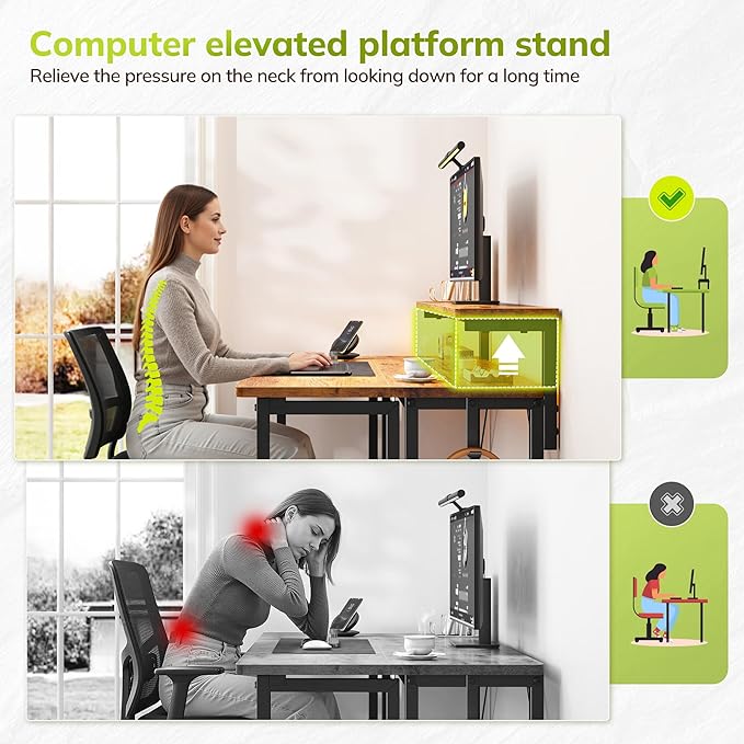 Folding Desk for Small SpaceFoldable Computer Desk with Monitor Stand31.5 Inch Small Desk with LED Lights for Bedroom Home OfficeWriting Work Office Computer Desk with HooksRustic Brown