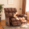 Oversized Recliner Chair with Phone Holder Manual Velvet Big Man Recliners Supports Up to 400 LBS Extra Wide Recliner Chairs for Bedroom Living Room and Home Theater Brown