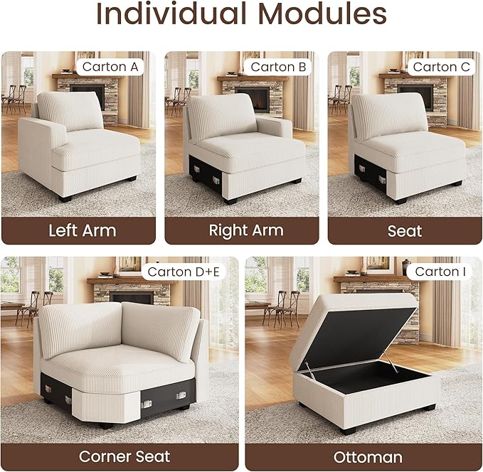 Nolany Right Armrest for Modular Sectional Couch Customizable Right Armrest for Sectional Sofa Beige