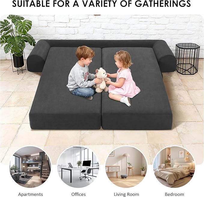 80 Convertible Sofa Bed Corduroy Deep Seat Folding Pull Out Couch with Pillows No Assembly Modern Boneless Couch Compression Sofa in Box Floor Sofa with Storage Pocket for Living RoomDark Grey