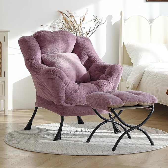 Lazy Chair with Ottoman Reading Chair with a Pillow Leisure Sofa Armchair with Ottoman Large Accent Chair for Bedroom Living Room Dorm Room Plush Purple