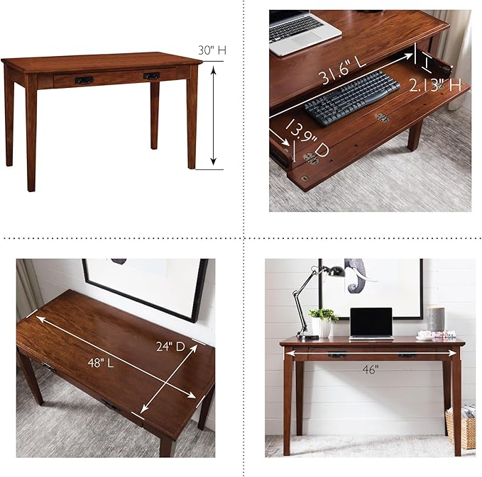Leick Home 82400 Mission Writing Computer Desk with Drop Front Keyboard Drawer for Home Office Solid Wood Mission Oak