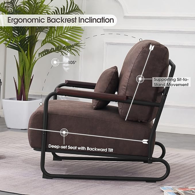 MCombo Modern Accent Chairs Upholstered Reading Chair Wooden Armrests Guest Chair for Living Room Bedroom Office HQ102 (1 Brown)
