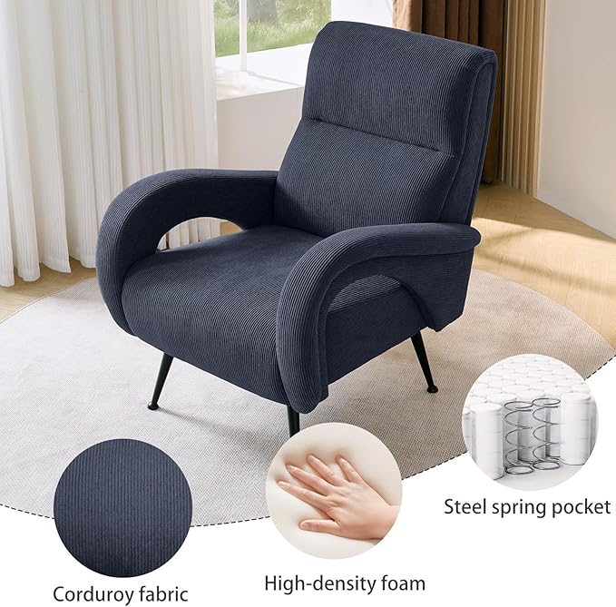 Corduroy Accent Chairs for Living Room Tufted High Back Reading Chairs for Bedroom Mid-Modern Comfy Upholstered Armchairs for Bedroom Reading Nook Apartment Navy Blue