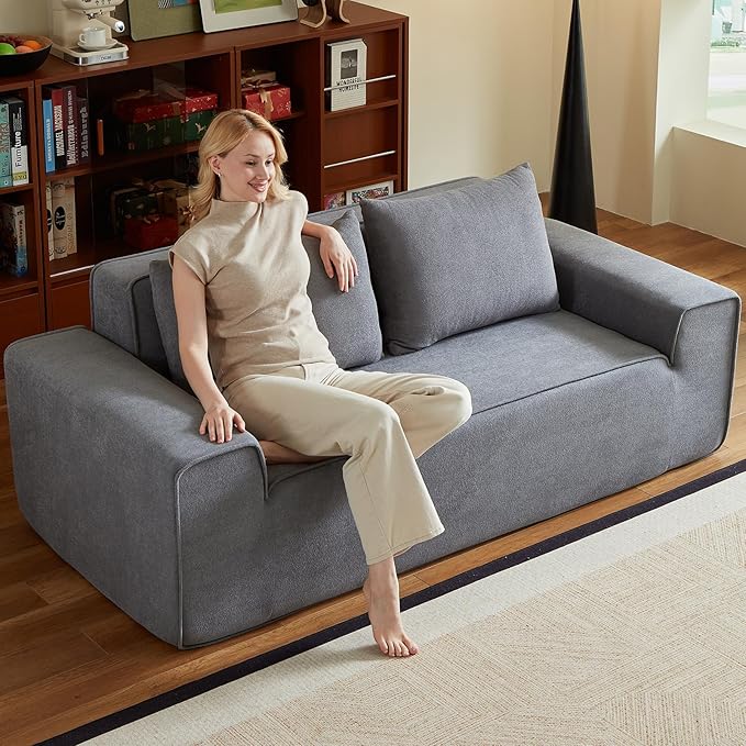 76 Memory Foam Couch 3 Seater Boneless Couh with Deep Seat Small Cloud Sofa for Living Room Office No Assembly Required Sofa (Grey Velvet)