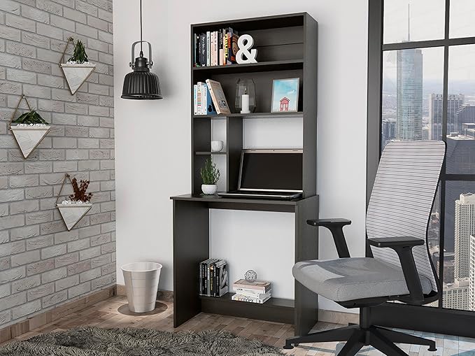 Computer Desk with Hutch and Bookshelf 29.6 Inch Study Writing Desk Study Table with Storage Shelves Modern Gaming Desk Home Office Desk Laptop Notebook PC Workstation Black