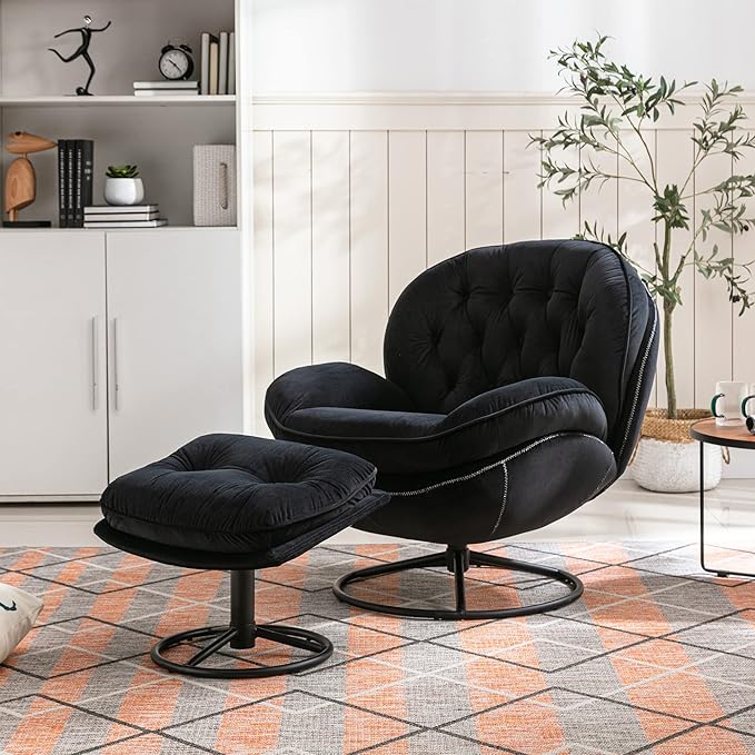 Accent Chair TV Chair Living Room Chair with Ottoman Black