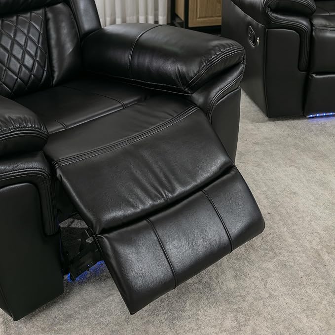 ERYE Manual Recliner Chair with LED Light Strip for Living Room Bedroom Manual Reclining Home Theater Seating Armchair Faux Leather Tufted
