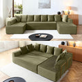 145 Oversized Cloud Boneless Sectional Sofa with Chaise Corduroy U Shaped Modular Couch with Deep Seat Fixed Frame Comfy Corner Sofa No Assembly Required (Green)