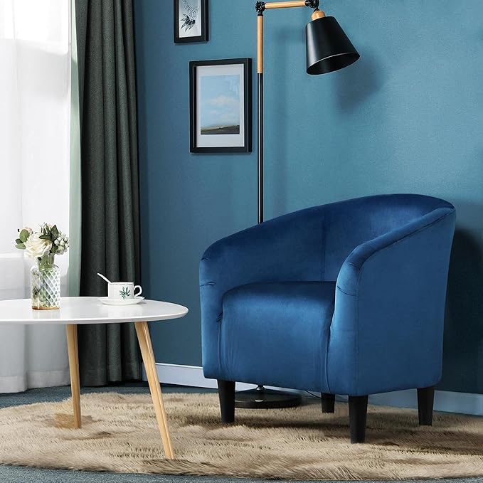 Yaheetech Accent Barrel Chair Velvet Club Chair Furry Sherpa Elegant Armchair with Cozy Soft Padded Suitable for Living Room Bedroom Reception Room Office Pagoda Blue