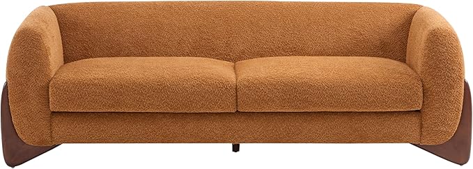 Christopher Knight Home Almab 82 Inches Sofa Couch Cozy Boucle Upholstered 3-Seater Sofa Wood Frame Couch Comfy Couches for Living Room and Office Modern Sofa Caramel Brown