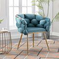 NIOIIKIT Modern Velvet Dining Chair Hand Weaving Upholstered Vanity Chair with Gold Metal Legs Leisure Single Sofa Armchair Comfy Accent Chair for Living Room Bedroom (BU1)
