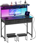 MUTUN Computer Desk with Drawers 40 Inch Computer Desk with Power Outlet &amp LED Light Gaming Desk with Adjustable Monitor Stand &amp Pegboard Modern PC Study Writing Table for Bedroom Black