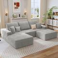 107 Cloud Sectional Couch with U-Shaped Chaise Corduroy Sectional Sofa with Ottoman Boneless Couch with Deep Seat in a Box for Living Room No Assembly Required (Grey Left Facing Chaise)