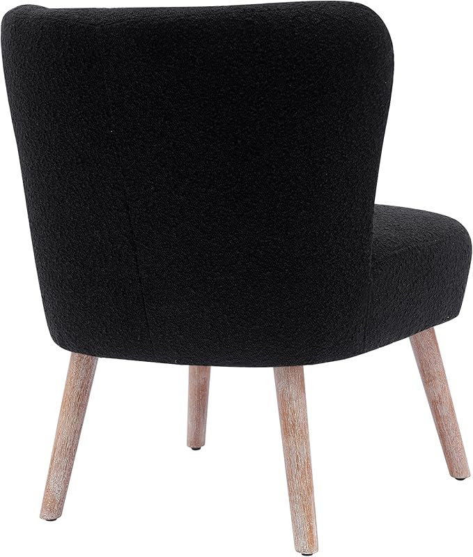 Costaelm Bedroom Accent Chairs with Ottoman Foot Stool Set of 4 Upholstered Fabric Chairs Makeup Vanity Chair Teddy Fuzzy Chair for Living Room Reading Room Dining Room Black
