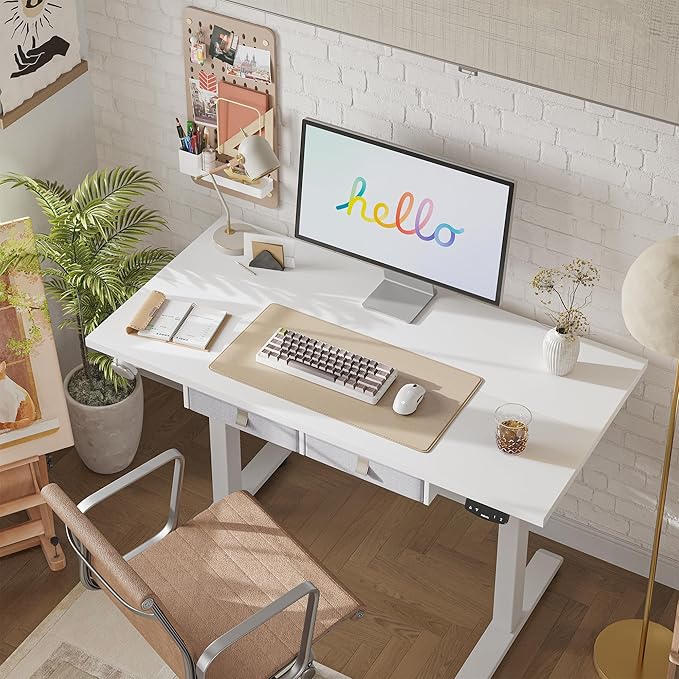 Agilestic Standing Desk with 2 Drawers Adjustable Height Electric Desk with Storage 48 x 24 Inches Sit Stand Up Computer Table for Work Office Home White