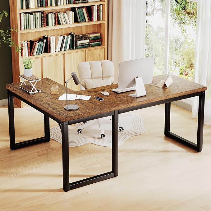 L Shaped Desk 66 Inch Gaming Desk with 1.18 Inch Thicker Desktop Corner Computer Desk Home Office Desk Study Writing Work Desk Metal Frame Rustic Brown