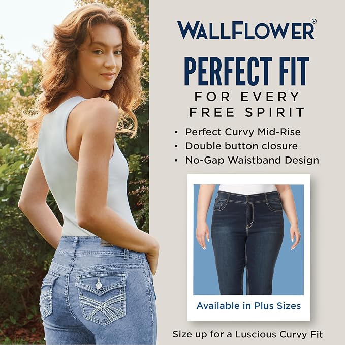 WallFlower Luscious Curvy Bootcut Jeans for Women Mid-Rise Insta Stretch Denim Size-Inclusive Juniors Jeans