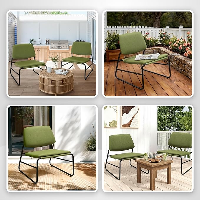 DAICO Modern Accent Chair Armless Sling Accent Chairs Comfy Upholstered Side Sitting Chairs with Metal Frame for Living Room Bedroom Balcony Garden Linen Green