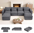 140 Sectional Couches Boneless Modular Sofa for Living Room with 2 Ottoman | No Assembly Required DIY Sofa Bed U shaped Couch | Corduroy Deep Seat with Double Layer Cushion &amp Removable Cover | Gr