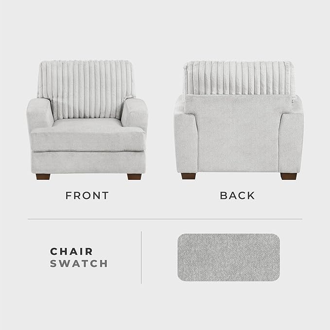 Lexicon Living Room Chair Modern Accent Chair Textured Microfiber Upholstered Armchair with Corduroy Fabric Back Pillow for Bedroom/Office/Waiting Room Light Gray