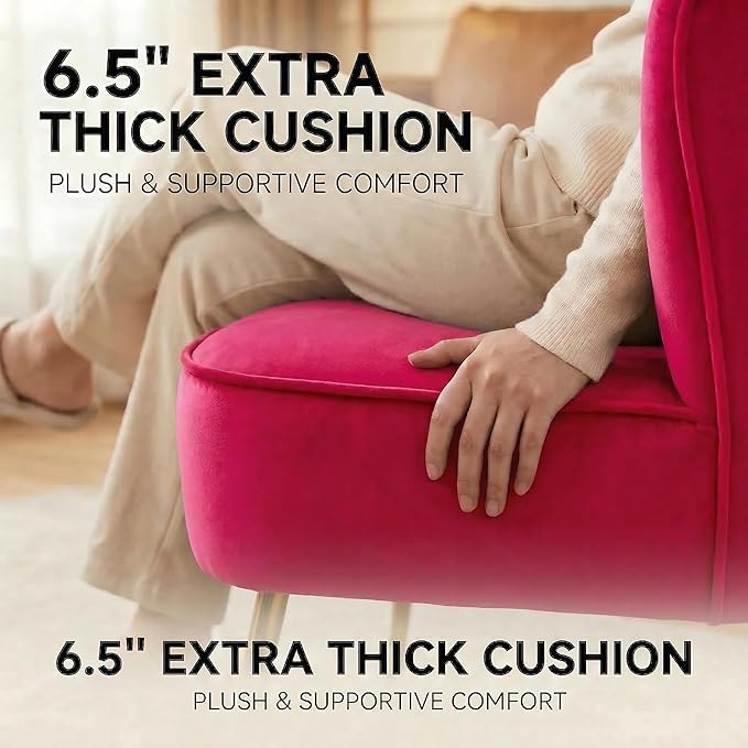 DUOMAY Modern Accent Chair Set of 2 Velvet Slipper Chair with Gold Legs Wingback Side Chair for Living Room Bedroom Entryway Small Corner Chair for Space Saving Rose Red