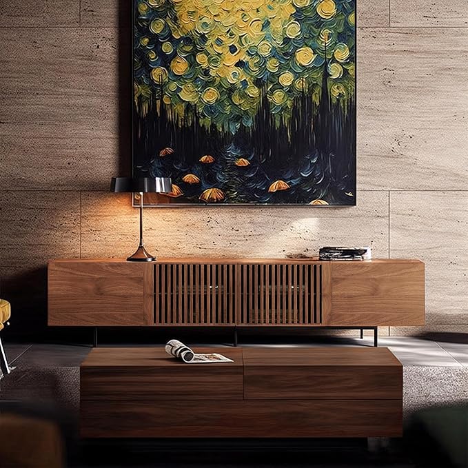 Mid Century Modern TV Stand with 4 Doors 70.87 Inch Wide Entertainment Center TV Console for Living Room Bedroom Media Console TV Cabinet with Storage Walnut