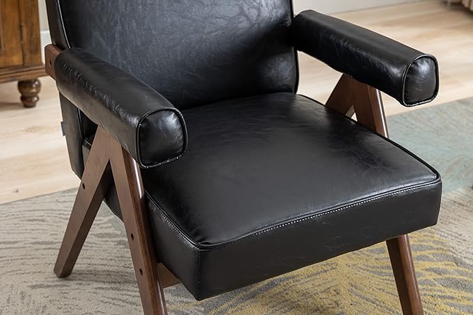 Leisure Chair with Solid Wood Armrest and Feet Mid-Century Modern Accent Chair for Living Room Bedroom Studio Chair
