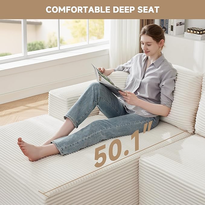 110 Inch Cloud Sectional Couch Modular Sectional Sofa with Deep Seat Boneless Sofa for Living Room Fluffy Comfy Couch with L-Shaped Chaise Beige