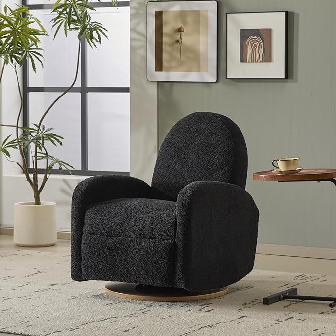 Merax Boucle 360 Swivel &amp Glider Recliner Chair Soft Bedroom Sofa Chair with with Thicker Seat Cushion Modern Home Theater Seating for Living Room Black