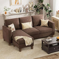 VICTONE Convertible Sectional Sofa Couch 3 Seat L-Shaped Sofa with Linen Fabric Ottoman Small Couch for Small Apartments Living Room and Office (Linen Fabric Brown)
