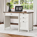 Farmhouse Executive Desk 45 inch Computer Desk with 4 Drawers Smart Charging Station Home Office &amp Study Room Essential for Remote Workers Professionals &amp Students.Antique White