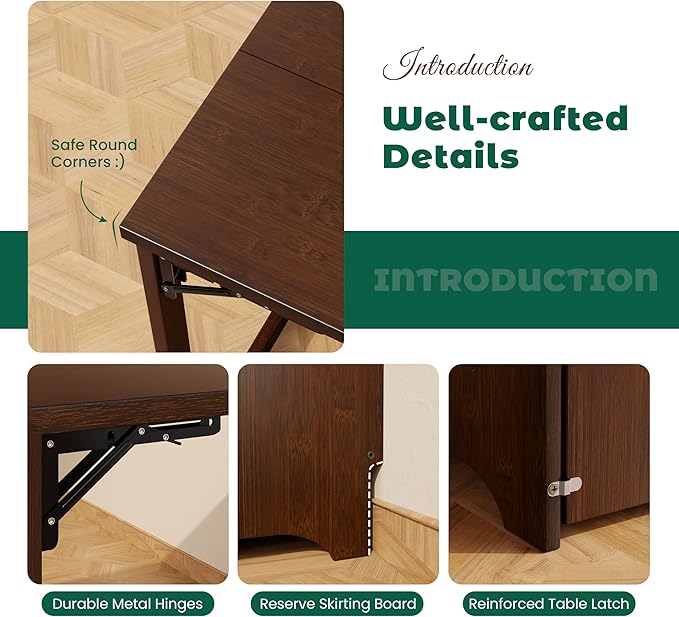 Bamboo Folding Desk for Small SpacesHidden Desk with Storage Shelf Foldable Computer Desk for Bedroom Home Office Mid Century Modern Fold Out Table Writing Table Walnut