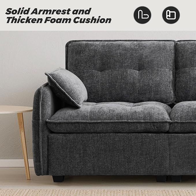 Oversized Modular Sectional Sofa with Ottoman 96.5'' 3 Seat Deep Seat Chenille Couch Convertible L Shaped Sofa with Pillows Comfy Seating Couch for Living Room Apartment Office (Grey)