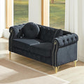 ERYE 60.5-Inch Button Tufted Sofa Couch with 2 Round Pillows 2 Seat Velvet Tufted Sofa Compact Chesterfield Loveseat Couches W/Nailhead DecorRing Accent &amp Golden Legs
