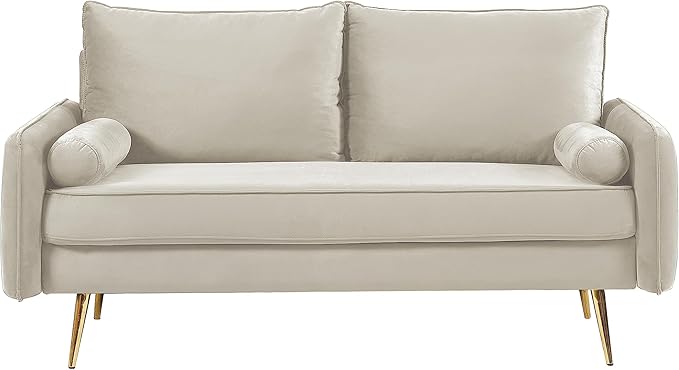 Kent Modern Loveseat European Style Velvet Living Room Furniture with Tapered Legs Vintage Flair and Sleek Design Ivory