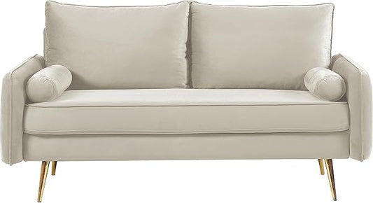 Kent Modern Loveseat European Style Velvet Living Room Furniture with Tapered Legs Vintage Flair and Sleek Design Ivory